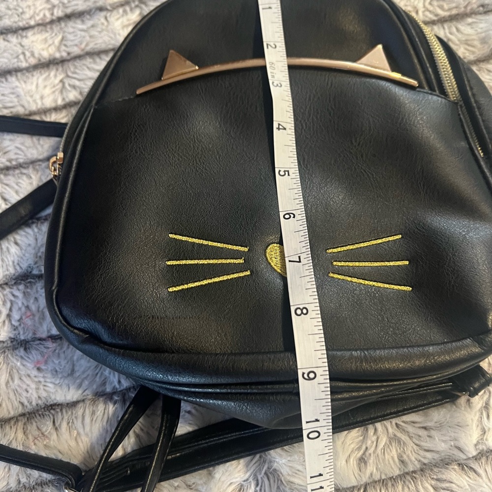 ❤️ 4 for $15 Black Kitty Backpack w Gold Ears and Hardware - Picture 9 of 10